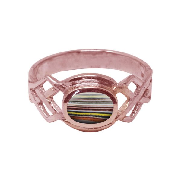 Rose Gold Fordite Oval Stone Celtic Ring