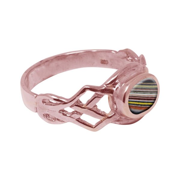 Rose Gold Fordite Oval Stone Celtic Ring