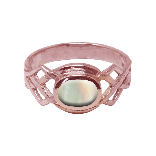 Rose Gold Mother of Pearl Oval Stone Celtic Ring