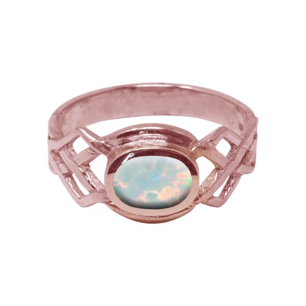 Rose Gold Opalite Sun Ice Oval Stone Celtic Ring