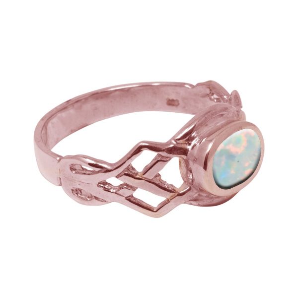 Rose Gold Opalite Sun Ice Oval Stone Celtic Ring
