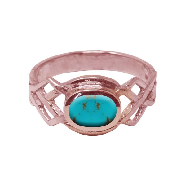Rose Gold Turquoise Oval Stone Celtic Ring