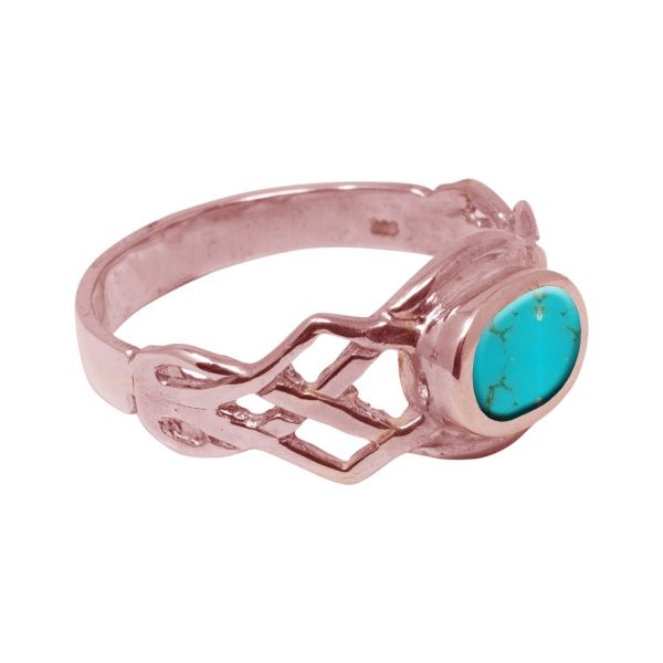 Rose Gold Turquoise Oval Stone Celtic Ring