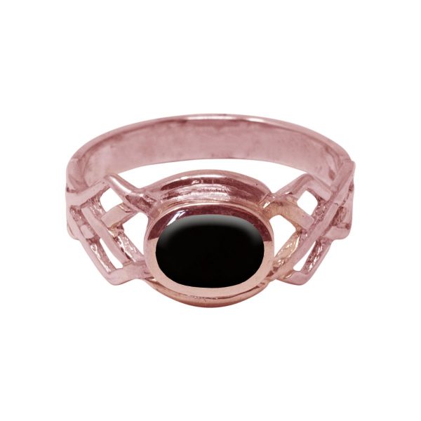 Rose Gold Whitby Jet Oval Stone Celtic Ring