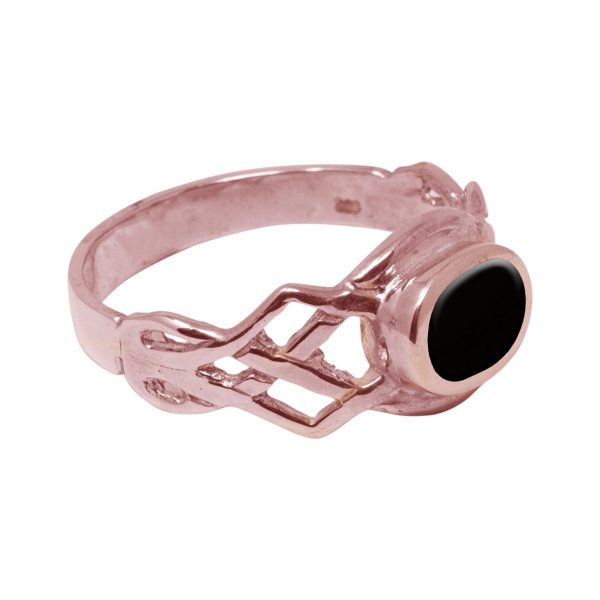 Rose Gold Whitby Jet Oval Stone Celtic Ring