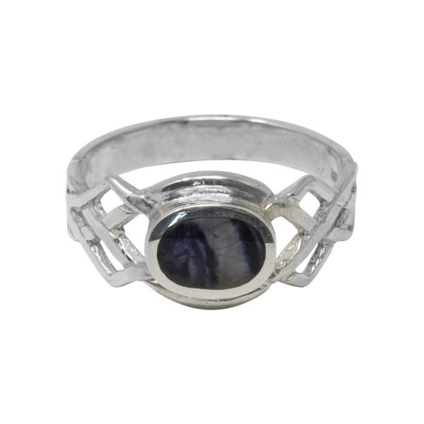 Silver Blue John Oval Stone Celtic Ring
