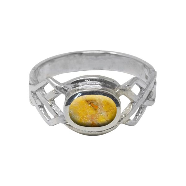 Silver Bumblebee Jasper Oval Stone Celtic Ring