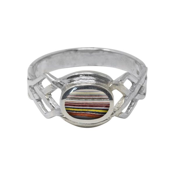 Silver Fordite Oval Stone Celtic Ring