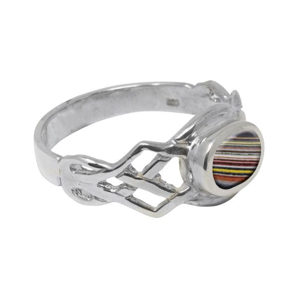 Silver Fordite Oval Stone Celtic Ring