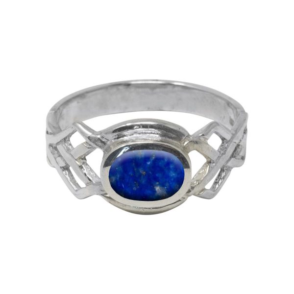 Silver Lapis Oval Stone Celtic Ring