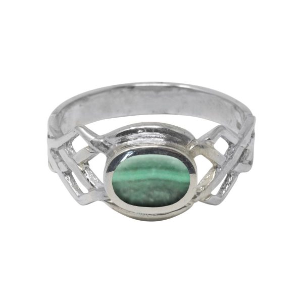 Silver Malachite Oval Stone Celtic Ring