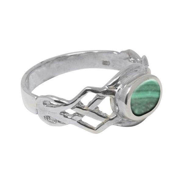 Silver Malachite Oval Stone Celtic Ring