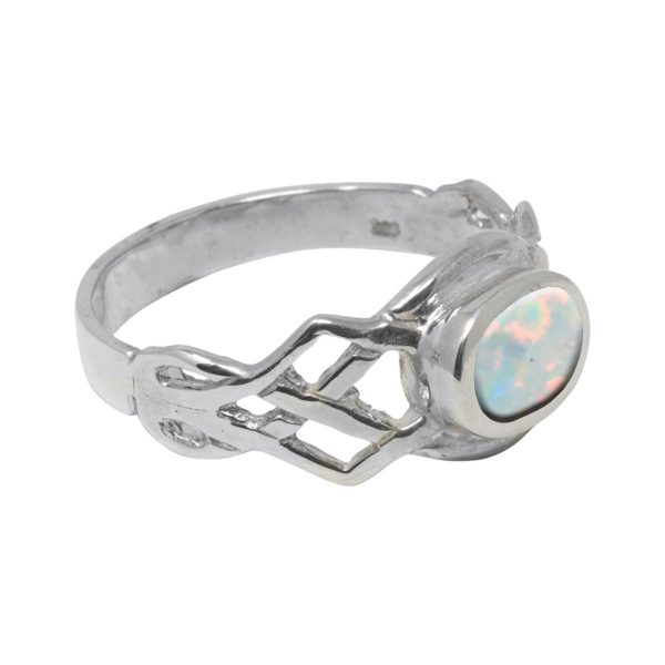 Silver Opalite Sun Ice Oval Stone Celtic Ring