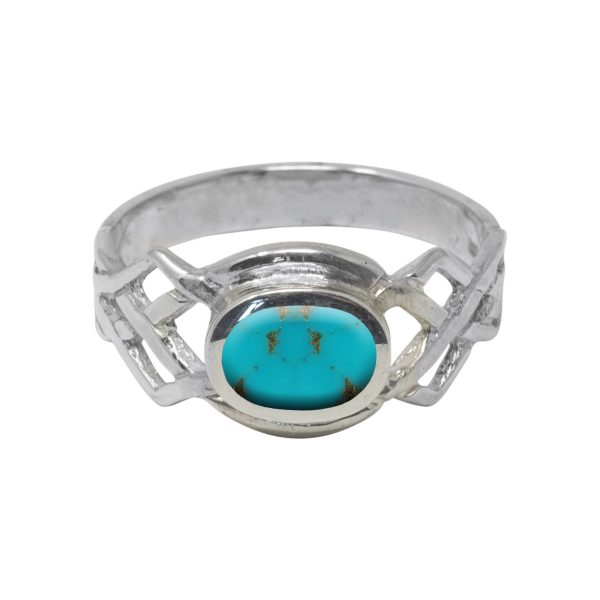 Silver Turquoise Oval Stone Celtic Ring
