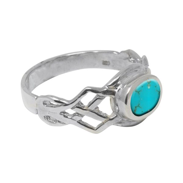 Silver Turquoise Oval Stone Celtic Ring