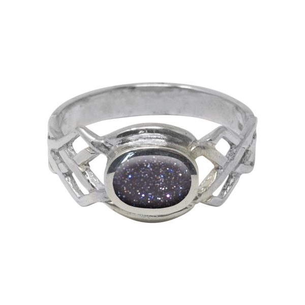 White Gold Blue Goldstone Celtic Ring