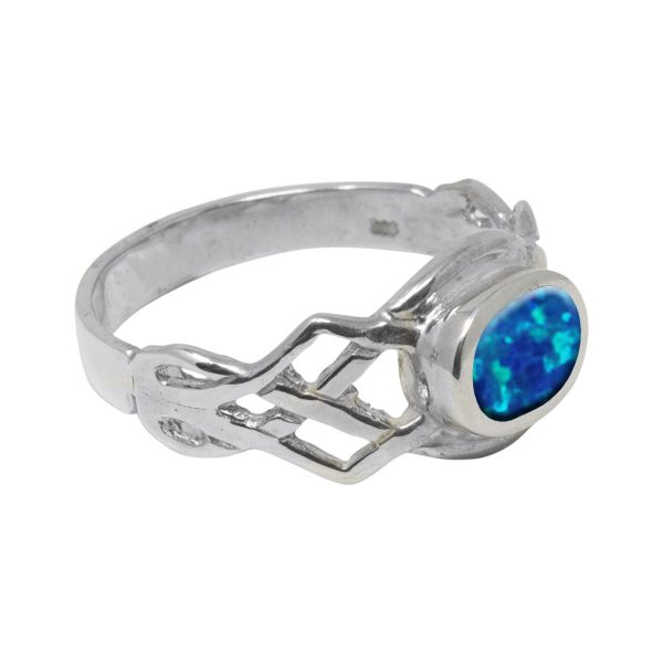 White Gold Opalite Cobalt Blue Celtic Ring