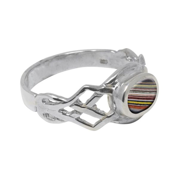 White Gold Fordite Celtic Ring