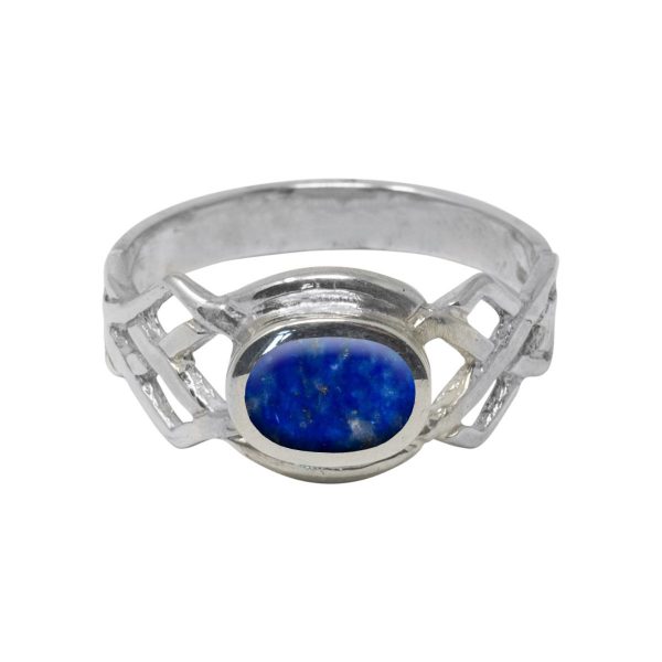 White Gold Lapis Celtic Ring