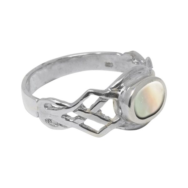 White Gold Mother of Pearl Celtic Ring
