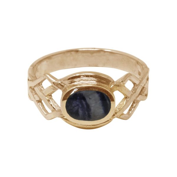 Yellow Gold Blue John Oval Stone Celtic Ring