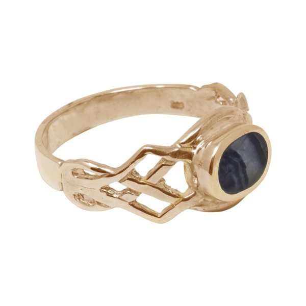 Yellow Gold Blue John Oval Stone Celtic Ring