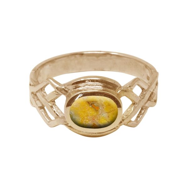 Yellow Gold Bumblebee Jasper Oval Stone Celtic Ring