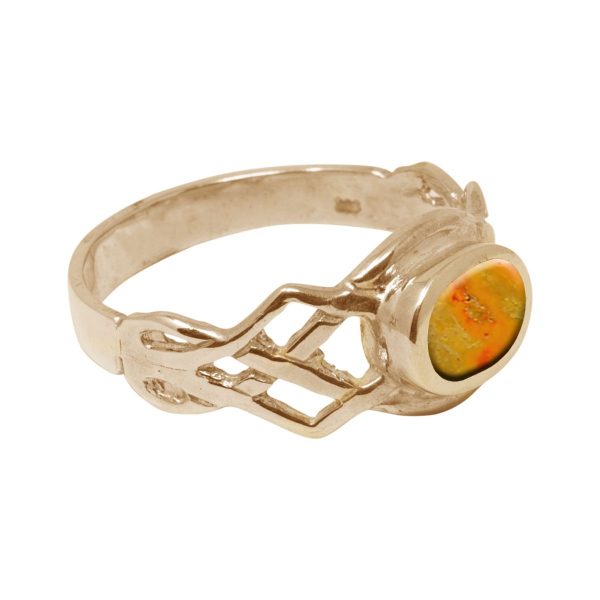 Yellow Gold Bumblebee Jasper Oval Stone Celtic Ring