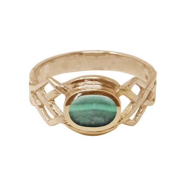 Yellow Gold Malachite Oval Stone Celtic Ring