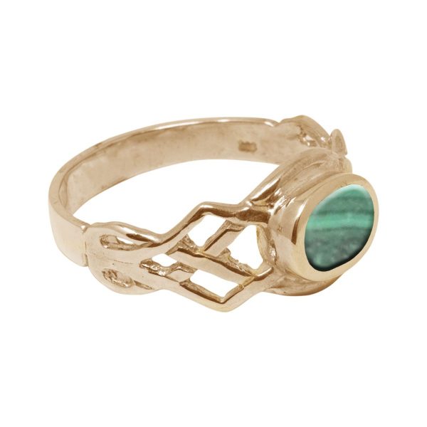 Yellow Gold Malachite Oval Stone Celtic Ring