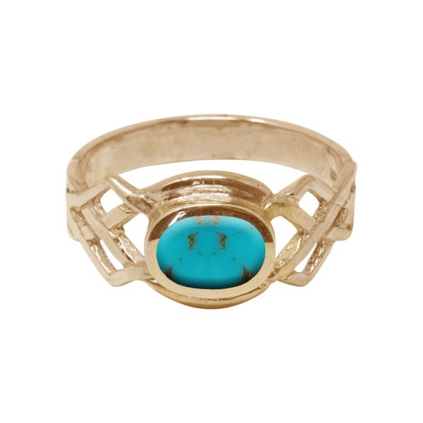 Yellow Gold Turquoise Oval Stone Celtic Ring