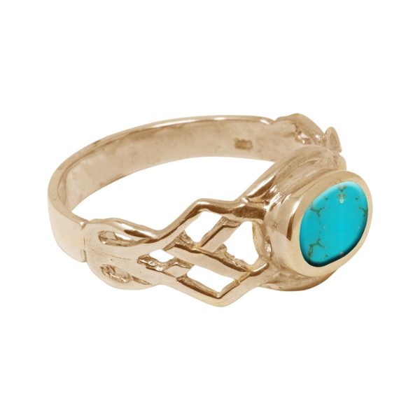 Yellow Gold Turquoise Oval Stone Celtic Ring