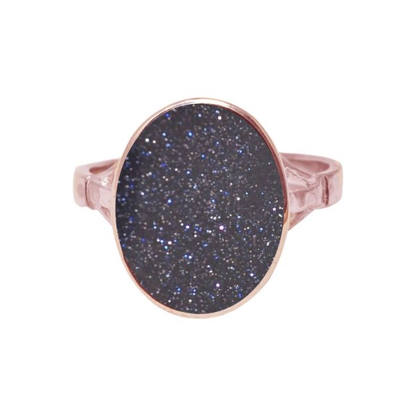 Rose Gold Blue Goldstone Oval Ring