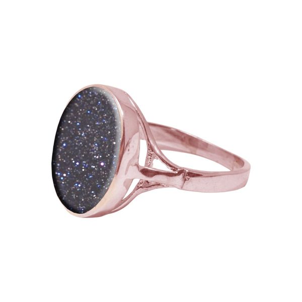 Rose Gold Blue Goldstone Oval Ring