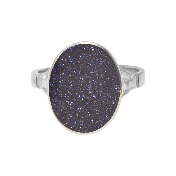 Silver Blue Goldstone Oval Ring