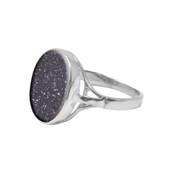 Silver Blue Goldstone Oval Ring