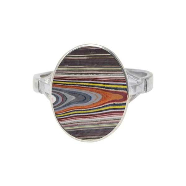 Silver Fordite Oval Ring