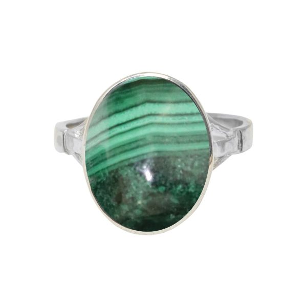 Silver Malachite Oval Ring