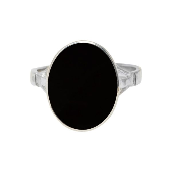 Silver Whitby Jet Oval Ring