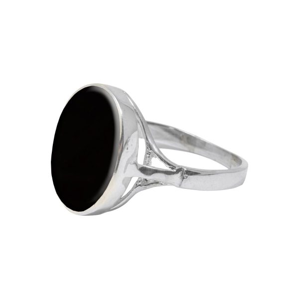 Silver Whitby Jet Oval Ring