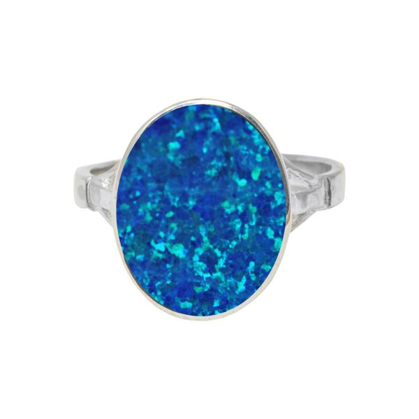 White Gold Cobalt Blue Opalite Oval Ring