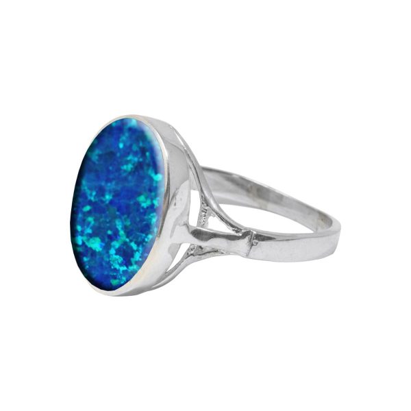 White Gold Opalite Cobalt Blue Oval Ring