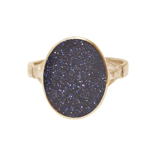 Yellow Gold Blue Goldstone Oval Ring