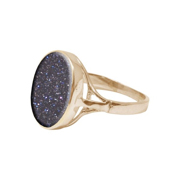 Yellow Gold Blue Goldstone Oval Ring