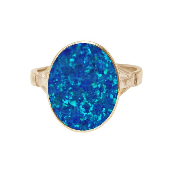 Yellow Gold Opalite Cobalt Blue Oval Ring