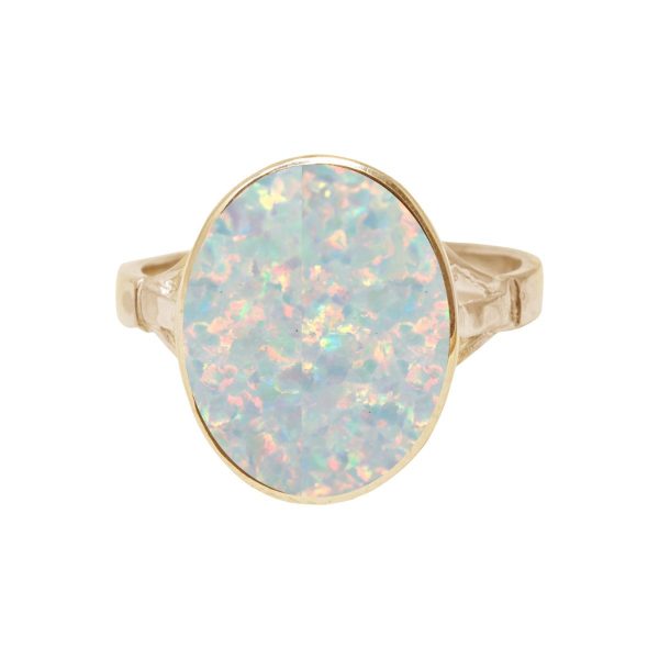 Yellow Gold Oplaite Sun Ice Oval Ring