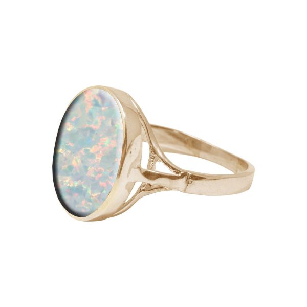 Yellow Gold Opalite Sun Ice Oval Ring