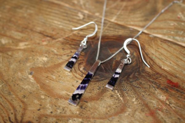 Modern Blue John Pendant and Earring Set