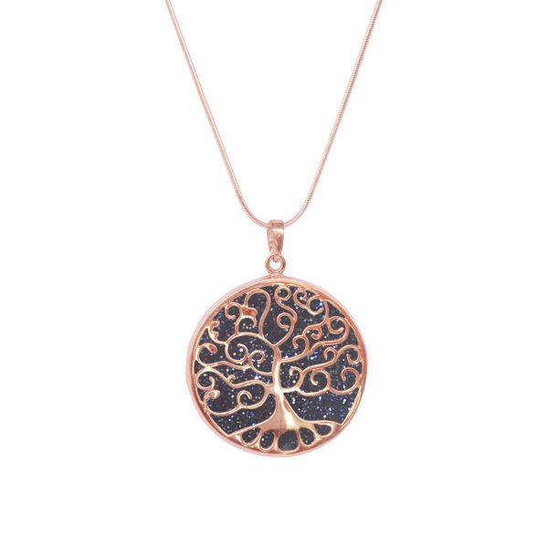 Rose Gold Blue Goldstone Tree of Life Pendant