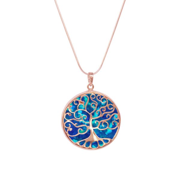 Rose Gold Opalite Cobalt Blue Tree of Life Pendant